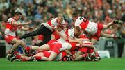 22 September 2002; Derry players celebrate at the final whistle of the GAA Football All-Ireland Minor Championship Final match between Derry and Meath at Croke Park in Dublin. Photo by Damien Eagers/Sportsfile