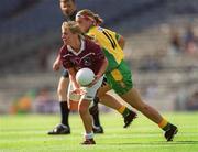 29 September 2002; Marie O'Connell of Galway in action against Debbie Lee Fox of Donegal during the All-Ireland Ladies Junior Football Championship Final match between Galway and Donegal at Croke Park in Dublin. Photo by Ray McManus/Sportsfile