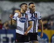 22 September 2017; Michael Duffy, left, of Dundalk is congratulated by teammate Dylan Connolly after scoring his side's third goal during the SSE Airtricity League Premier Division match between Dundalk and Drogheda United at Oriel Park in Louth. Photo by Seb Daly/Sportsfile