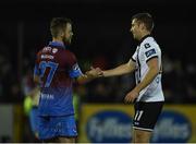 22 September 2017; Ryan McEvoy of Drogheda United and Patrick McEleney of Dundalk shake hands following the SSE Airtricity League Premier Division match between Dundalk and Drogheda United at Oriel Park in Louth. Photo by Seb Daly/Sportsfile