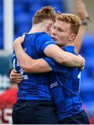 23 September 2017; Karl Martin, left, celebrates with Sean Wafer of Leinster after scoring his side's first try during the under18 clubs interprovincial match between Leinster and Munster at Donnybrook Stadium in Dublin. Photo by Ramsey Cardy/Sportsfile