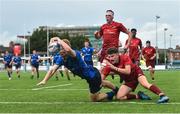 23 September 2017; Sean Wafer of Leinster scores his side's second try during the under18 clubs interprovincial match between Leinster and Munster at Donnybrook Stadium in Dublin. Photo by Ramsey Cardy/Sportsfile