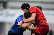 23 September 2017; Luis Faria of Leinster is tackled by Thomas Ahern of Munster during the under18 clubs interprovincial match between Leinster and Munster at Donnybrook Stadium in Dublin. Photo by Ramsey Cardy/Sportsfile