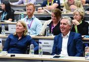 23 September 2017; FAI Chief Executive John Delaney, right, and Rachel Pavlou, National Participation Manager for Women's Football at the English FA, during the FAI's 2017 Women's Football Convention at the FAI National Training Centre in Abbotstown, Dublin. Photo by Stephen McCarthy/Sportsfile
