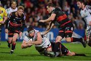22 September 2017; Robbie Diack of Ulster is tackled by Pat Howard of Dragons during the Guinness PRO14 Round 4 match between Ulster and Dragons at Kingspan Stadium in Belfast. Photo by Oliver McVeigh/Sportsfile