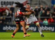 22 September 2017; Robbie Diack of Ulster is tackled by Thretton Palamo of Dragons during the Guinness PRO14 Round 4 match between Ulster and Dragons at Kingspan Stadium in Belfast. Photo by Oliver McVeigh/Sportsfile