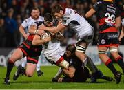 22 September 2017; Robbie Diack, supported by Iain Henderson of Ulster is tackled by Pat Howard of Dragons during the Guinness PRO14 Round 4 match between Ulster and Dragons at Kingspan Stadium in Belfast. Photo by Oliver McVeigh/Sportsfile