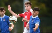 23 September 2017; Kallum Broaders of Waterford FC in action against Darren Collins of Sligo Rovers during the SSE Airtricity National Under 17 League Mark Farren Cup Final match between Waterford FC and Sligo Rovers at RSC in Waterford. Photo by Matt Browne/Sportsfile