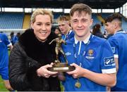 23 September 2017; Anne McAreavey, SSE Airtricity Head of Sponsorship presents the player of the match trophy to Adam Conway of Waterford FC after the SSE Airtricity National Under 17 League Mark Farren Cup Final match between Waterford FC and Sligo Rovers at RSC in Waterford. Photo by Matt Browne/Sportsfile