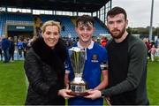 23 September 2017; Anne McAreavey, SSE Airtricity Head of Sponsorship and Patrick McClean presents the Mark Farren Cup to Jack Larkin captain of Waterford FC after the SSE Airtricity National Under 17 League Mark Farren Cup Final match between Waterford FC and Sligo Rovers at RSC in Waterford. Photo by Matt Browne/Sportsfile