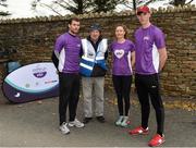 23 September 2017; Former Donegal GAA footballer, Eamon and current Donegal GAA player Jason McGee along withrace Director Tom Feeney and Brigid Gallagher, VHI Donegal pictured at the Falcarragh parkrun where Vhi hosted a special event to celebrate their partnership with parkrun Ireland. Eamon was on hand to lead the warm up for parkrun participants before completing the 5km course alongside newcomers and seasoned parkrunners alike. Vhi provided walkers, joggers, runners and volunteers at Falcarragh parkrun with a variety of refreshments in the Vhi Relaxation Area at the finish line. A qualified physiotherapist was also available to guide participants through a post event stretching routine to ease those aching muscles. parkruns take place over a 5km course weekly, are free to enter and are open to all ages and abilities, providing a fun and safe environment to enjoy exercise. To register for a parkrun near you visit www.parkrun.ie. New registrants should select their chosen event as their home location. You will then receive a personal barcode which acts as your free entry to any parkrun event worldwide. Photo by Oliver McVeigh/Sportsfile