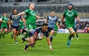 23 September 2017; Willis Halaholo of Cardiff scores his, and his side's, second try during the Guinness PRO14 Round 4 match between Connacht and Cardiff Blues at The Sportsground in Galway. Photo by Brendan Moran/Sportsfile