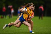 23 September 2017; Niamh O'Dea of Banner Ladies in action against Clodagh McCambridge of Clann Eireann during All-Ireland Ladies Football Club 7’s where every county was represented by over 1,000 players competing in 3 grades for the honourof being the 2017 Ladies All Ireland Club 7s Champions. Naomh Mearnóg and St. Sylvester's were the host club to the intensely competitive clubs competition at Naomh Mearnóg in Portmarnock, Dublin. Photo by Eóin Noonan/Sportsfile