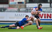 23 September 2017; David McCann of Ulster is tackled by Mick O’Gara, left, and Jack Cooke of Leinster during the under 18 schools interprovincial match between Leinster and Ulster at Donnybrook Stadium Dublin. Photo by Ramsey Cardy/Sportsfile