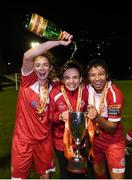 23 September 2017; Shelbourne Ladies players, from left, Siobhan Killeen, Leanne Kiernan and Gloria Douglas celebrate following the Continental Tyres Women's National League Cup Final match between Peamount United and Shelbourne Ladies at Greenogue in Dublin. Photo by Stephen McCarthy/Sportsfile