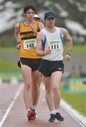 8 July 2012; David Kidd, St Laurence O'Toole's AC, Carlow, leads Luke Hickey, Leevale AC, Cork, left, during the Men's 10,000m Walk Final. Woodie’s DIY Senior Track and Field Championships of Ireland, Morton Stadium, Santry, Dublin. Picture credit: Brendan Moran / SPORTSFILE