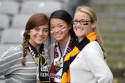 8 July 2012; Galway supporter Mary Baldock, centre, with Kilkenny supporters Julia Mathes, left, and Alex Gaughan, right, at the game. Leinster GAA Hurling Senior Championship Final, Kilkenny v Galway, Croke Park, Dublin. Picture credit: Matt Browne / SPORTSFILE