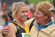 8 July 2012; Catriona Cuddihy, Kilkenny City Harriers AC, with her mother Mags after the Women's 400m Final. Woodie’s DIY Senior Track and Field Championships of Ireland, Morton Stadium, Santry, Dublin. Picture credit: Brendan Moran / SPORTSFILE