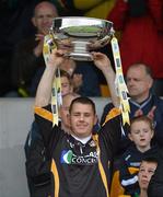 8 July 2012; Antrim captain Damian Quinn lifts the cup after the game. Ulster GAA Hurling Senior Championship Final, Antrim v Derry, Casement Park, Belfast, Co. Antrim. Picture credit: Barry Cregg / SPORTSFILE