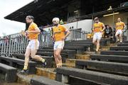 8 July 2012; Antrim players from left, Neil McAuley, Johnny Campbell, Neil McGarry and Barry McFall make their way to the pitch before the game. Ulster GAA Hurling Senior Championship Final, Antrim v Derry, Casement Park, Belfast, Co. Antrim. Picture credit: Barry Cregg / SPORTSFILE