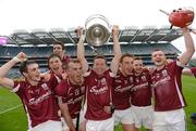 8 July 2012; Galway players, from left to right, Johnny Coen, Conor Cooney, Jonathan Glynn, Damien Hayes, Niall Burke, Andy Smith and Joe Canning celebrate with the Bob O'Keeffe Cup. Leinster GAA Hurling Senior Championship Final, Kilkenny v Galway, Croke Park, Dublin. Picture credit: Matt Browne / SPORTSFILE