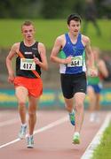8 July 2012; Eventual second place finisher Aaron Hanlon, Clonliffe Harriers A.C, Dublin, and eventual winner Stephen Kerr, Armagh A.C, in action during the Junior Mens 3000m Final. Woodie’s DIY Senior Track and Field Championships of Ireland, Morton Stadium, Santry, Dublin. Picture credit: Tomas Greally / SPORTSFILE