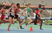 10 July 2012; Ireland's Ruairi Finnegan, 458, in action alongside Hillary Cheruiyot Ngetich, right, Kenya, and Charlie Grice, 346, Great Britain, during his heat of the Men's 1500m where he finished 10th in a time of 3:53.95. IAAF World Junior Athletics Championships, Montjuïc Olympic Stadium, Barcelona, Spain. Picture credit: Brendan Moran / SPORTSFILE