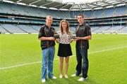 10 July 2012; Sligo footballer Adrian Marren, left, and Tipperary hurler Paraic Maher, right, are presented with their GAA / GPA Player of the Month Award, sponsored by Opel, for June by Emma O'Carroll, Marketing Assistant Opel Ireland. Croke Park, Dublin. Picture credit: Barry Cregg / SPORTSFILE