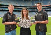 10 July 2012; Sligo footballer Adrian Marren, left, and Tipperary hurler Paraic Maher, right, are presented with their GAA / GPA Player of the Month Award, sponsored by Opel, for June by Emma O'Carroll, Marketing Assistant Opel Ireland. Croke Park, Dublin. Picture credit: Barry Cregg / SPORTSFILE