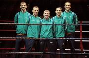 10 July 2012; Team Ireland boxing members, from left to right, Adam Nolan, John Joe Nevin, Paddy Barnes, Michael Conlon and Darren O'Neill after a press conference ahead of the London 2012 Olympic Games. Team Ireland Boxing press conference, National Stadium, South Circular Road, Dublin. Picture credit: Stephen McCarthy / SPORTSFILE