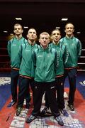 10 July 2012; Team Ireland boxing members, from left to right, Adam Nolan, John Joe Nevin, Paddy Barnes, Michael Conlon and Darren O'Neill after a press conference ahead of the London 2012 Olympic Games. Team Ireland Boxing press conference, National Stadium, South Circular Road, Dublin. Picture credit: David Maher / SPORTSFILE