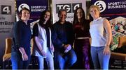 23 September 2017; Attendees, from left, Irish Rugby Legend Lindsay Peat, Champion Jockey Rachael Blackmore, founder and CEO of Sport for Business Rob Hartnett, World and Europe Boxing medallist Kellie Harrington, and All-Ireland Ladies Football winner Valerie Mulcahy, during Women in Sport: the Challenges and Opportunities discussion panel. Women in Sport: The Challenges and Opportunities TG4 in partnership with Sport for Business, hosted a panel discussion entitled Women in Sport, the Challenges and Opportunities. The panel discussion took place at the Croke Park Hotel on Saturday September 23rd. The chairperson on the night was Gráinne McElwain and the panellists were: Irish Rugby Legend Lindsay Peat, All-Ireland Ladies Football winner Valerie Mulcahy, World and Europe Boxing medallist Kellie Harrington, and Champion Jockey Rachael Blackmore. The Croke Park Hotel in Dublin. Photo by Piaras Ó Mídheach/Sportsfile