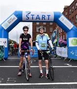 24 September 2017; Cllr. Janice Boylan was on hand in Smithfield, to officially start the biggest cycling event of its kind to take place in Dublin. The Great Dublin Bike Ride is an initiative from Sport Ireland who work in conjunction with Dublin City Council, Healthy Ireland, Fingal County Council and Cycling Ireland.The Great Dublin Bike Ride was a flagship event in Ireland for the European Week of Sport (23 - 30 September) and encourages everyone to #BeActive. The Gardaí, Luas, Dublin Bus and Civil Defence worked hard with the various city and county councils to ensure the safety and enjoyment of participants on the day. Pictured are former Olympian Sonia O'Sullivan, left, and John Treacy, CEO Sport Ireland, right, at The Great Dublin Bike Ride 2017, Aran Quays, in Dublin. Photo by Seb Daly/Sportsfile