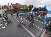 24 September 2017; Cllr. Janice Boylan was on hand in Smithfield, to officially start the biggest cycling event of its kind to take place in Dublin. The Great Dublin Bike Ride is an initiative from Sport Ireland who work in conjunction with Dublin City Council, Healthy Ireland, Fingal County Council and Cycling Ireland.The Great Dublin Bike Ride was a flagship event in Ireland for the European Week of Sport (23 - 30 September) and encourages everyone to #BeActive. The Gardaí, Luas, Dublin Bus and Civil Defence worked hard with the various city and county councils to ensure the safety and enjoyment of participants on the day. Pictured is a general view of the start of The Great Dublin Bike Ride 2017, Aran Quays, in Dublin. Photo by Seb Daly/Sportsfile