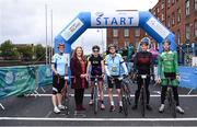 24 September 2017; Cllr. Janice Boylan was on hand in Smithfield, to officially start the biggest cycling event of its kind to take place in Dublin. The Great Dublin Bike Ride is an initiative from Sport Ireland who work in conjunction with Dublin City Council, Healthy Ireland, Fingal County Council and Cycling Ireland.The Great Dublin Bike Ride was a flagship event in Ireland for the European Week of Sport (23 - 30 September) and encourages everyone to #BeActive. The Gardaí, Luas, Dublin Bus and Civil Defence worked hard with the various city and county councils to ensure the safety and enjoyment of participants on the day. Pictured are, from left, Una May, Sport Ireland, Cllr. Janice Boylan, former Olympian Sonia O'Sullivan, John Treacy, CEO Sport Ireland, Ronan Toomey, Healthy Ireland, and Geoff Liffey, CEO Cycling Ireland, at The Great Dublin Bike Ride 2017, Aran Quays, in Dublin. Photo by Seb Daly/Sportsfile