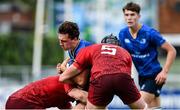 23 September 2017; Diarmuid Egan of Leinster is tackled by Padraig McCarthy, left, and Eoin O’Connor of Munster during the Under 18 Clubs Interprovincial match between Leinster and Munster at Donnybrook Stadium in Dublin. Photo by Ramsey Cardy/Sportsfile