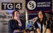 23 September 2017; Irish Rugby Legend Lindsay Peat, left, and Champion Jockey Rachael Blackmore in attendance during Women in Sport: the Challenges and Opportunities discussion panel. Women in Sport: The Challenges and Opportunities TG4 in partnership with Sport for Business, hosted a panel discussion entitled Women in Sport, the Challenges and Opportunities. The panel discussion took place at the Croke Park Hotel on Saturday September 23rd. The chairperson on the night was Gráinne McElwain and the panellists were: Irish Rugby Legend Lindsay Peat, All-Ireland Ladies Football winner Valerie Mulcahy, World and Europe Boxing medallist Kellie Harrington, and Champion Jockey Rachael Blackmore. The Croke Park Hotel in Dublin. Photo by Piaras Ó Mídheach/Sportsfile