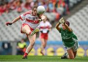 24 September 2017; Annie Crozier of Derry in action against Maria Connolly of Fermanagh during the TG4 Ladies Football All-Ireland Junior Championship Final match between Derry and Fermanagh at Croke Park in Dublin. Photo by Cody Glenn/Sportsfile