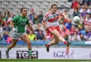 24 September 2017; Annie Crozier of Derry in action against Naomi McManus of Fermanagh during the TG4 Ladies Football All-Ireland Junior Championship Final match between Derry and Fermanagh at Croke Park in Dublin. Photo by Cody Glenn/Sportsfile