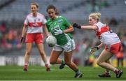 24 September 2017; Aisling Woods of Fermanagh in action against Aoife McGough of Derry during the TG4 Ladies Football All-Ireland Junior Championship Final match between Derry and Fermanagh at Croke Park in Dublin. Photo by Brendan Moran/Sportsfile