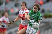 24 September 2017; Sharon Murphy of Fermanagh in action against Dania Donnelly of Derry during the TG4 Ladies Football All-Ireland Junior Championship Final match between Derry and Fermanagh at Croke Park in Dublin. Photo by Brendan Moran/Sportsfile