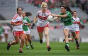 24 September 2017; Aoife McGough of Derry in action against Róisín O'Reilly of Fermanagh during the TG4 Ladies Football All-Ireland Junior Championship Final match between Derry and Fermanagh at Croke Park in Dublin. Photo by Brendan Moran/Sportsfile