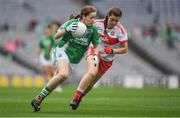24 September 2017; Sharon Murphy of Fermanagh in action against Dania Donnelly of Derry during the TG4 Ladies Football All-Ireland Junior Championship Final match between Derry and Fermanagh at Croke Park in Dublin. Photo by Brendan Moran/Sportsfile