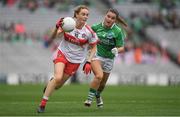 24 September 2017; Ciara McGurk of Derry in action against Naomi McManus of Fermanagh during the TG4 Ladies Football All-Ireland Junior Championship Final match between Derry and Fermanagh at Croke Park in Dublin. Photo by Brendan Moran/Sportsfile