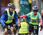 24 September 2017; Cllr. Janice Boylan was on hand in Smithfield, to officially start the biggest cycling event of its kind to take place in Dublin. The Great Dublin Bike Ride is an initiative from Sport Ireland who work in conjunction with Dublin City Council, Healthy Ireland, Fingal County Council and Cycling Ireland.The Great Dublin Bike Ride was a flagship event in Ireland for the European Week of Sport (23 - 30 September) and encourages everyone to #BeActive. The Gardaí, Luas, Dublin Bus and Civil Defence worked hard with the various city and county councils to ensure the safety and enjoyment of participants on the day. Pictured are riders as they finish The Great Dublin Bike Ride 2017, Smithfield Square, Dublin. Photo by Seb Daly/Sportsfile