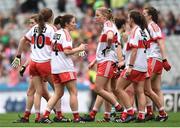 24 September 2017; Derry players after the match ended in a draw following the TG4 Ladies Football All-Ireland Junior Championship Final match between Derry and Fermanagh at Croke Park in Dublin. Photo by Cody Glenn/Sportsfile