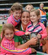 24 September 2017; Aisling Woods of Fermanagh is congratulated by young supporters following the TG4 Ladies Football All-Ireland Junior Championship Final match between Derry and Fermanagh at Croke Park in Dublin. Photo by Cody Glenn/Sportsfile