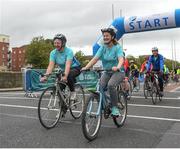 24 September 2017; Cllr. Janice Boylan was on hand in Smithfield, to officially start the biggest cycling event of its kind to take place in Dublin. The Great Dublin Bike Ride is an initiative from Sport Ireland who work in conjunction with Dublin City Council, Healthy Ireland, Fingal County Council and Cycling Ireland. The Great Dublin Bike Ride was a flagship event in Ireland for the European Week of Sport (23 - 30 September) and encourages everyone to #BeActive. The Gardaí, Luas, Dublin Bus and Civil Defence worked hard with the various city and county councils to ensure the safety and enjoyment of participants on the day. Pictured are riders as they start The Great Dublin Bike Ride 2017 on Aran Quays, in Dublin. Photo by Seb Daly/Sportsfile