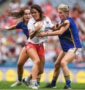 24 September 2017; Niamh Hughes of Tyrone in action against Bríd Condon and Jennifer Grant of Tipperary during the TG4 Ladies Football All-Ireland Intermediate Championship Final match between Tipperary and Tyrone at Croke Park in Dublin. Photo by Brendan Moran/Sportsfile