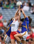 24 September 2017; Áine Canavan of Tyrone in action against Maria Curley and Emma Buckley of Tipperary during the TG4 Ladies Football All-Ireland Intermediate Championship Final match between Tipperary and Tyrone at Croke Park in Dublin. Photo by Brendan Moran/Sportsfile